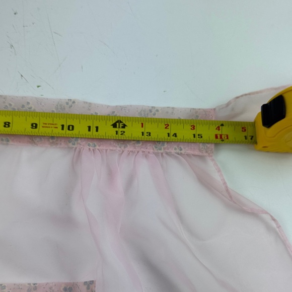 Elegant Sheer Pink Kitchen Apron with Faint Floral Pattern on Pocket & Hem - Picture 6 of 8
